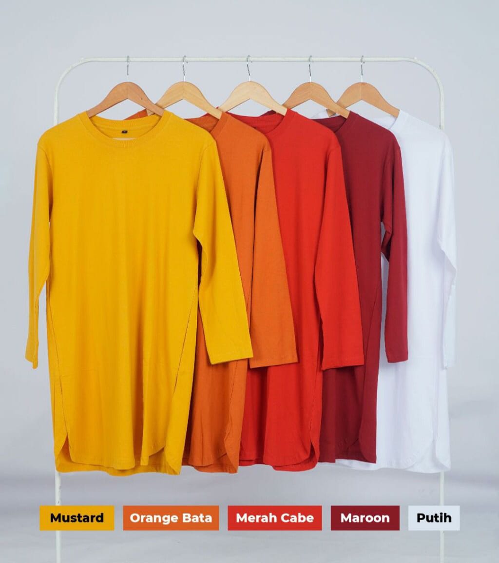 Red Seris - Kaos Tunic Polos Lengan Panjang